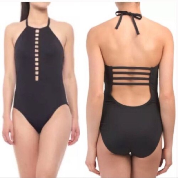 La Blanca Other - La Blanca Strappy Halter One Piece Bathing Suit - Black